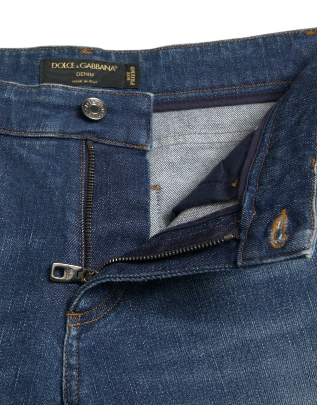 Blaue BOYFRIEND Mid Waist Denim Jeans aus Baumwolle