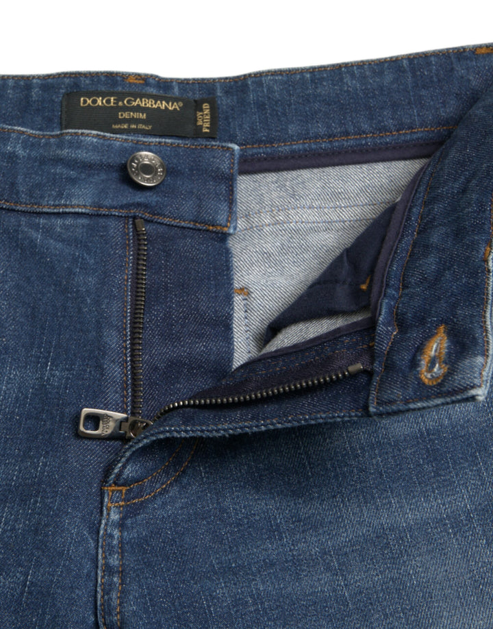 Blaue BOYFRIEND Mid Waist Denim Jeans aus Baumwolle