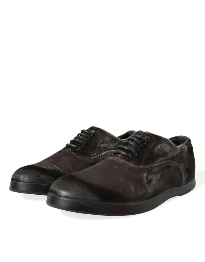 Dolce & Gabbana Elegante braune Samt-Oxford-Schnürschuhe