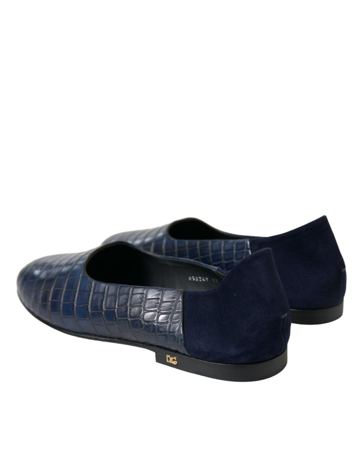 Dolce & Gabbana Elegante blaue Loafers aus Krokodilleder