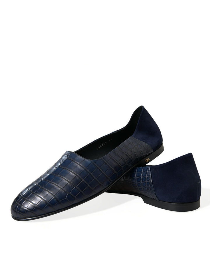 Dolce & Gabbana Elegante blaue Loafers aus Krokodilleder