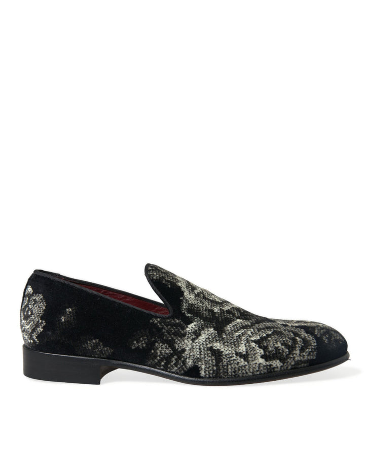 Dolce & Gabbana Elegante Loafers aus Samt mit Blumenmuster