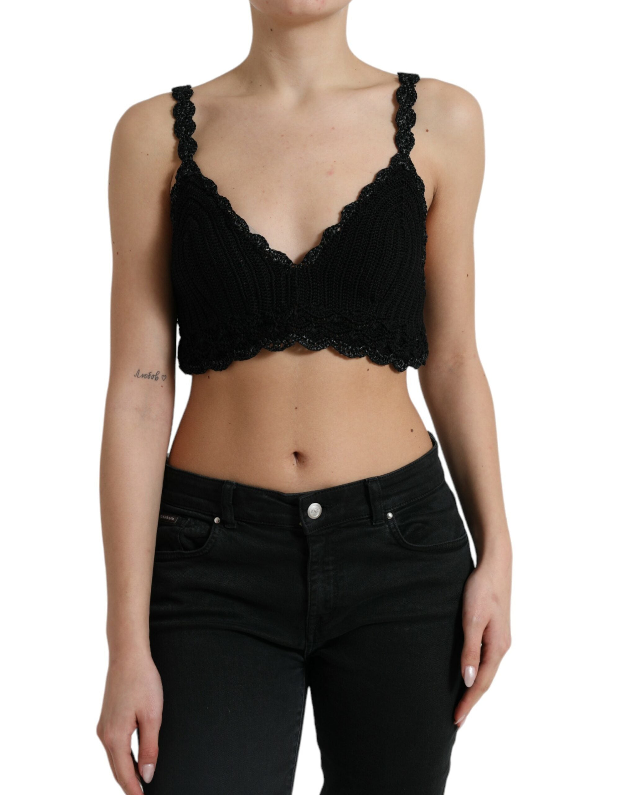 Elegant black crochet corset top