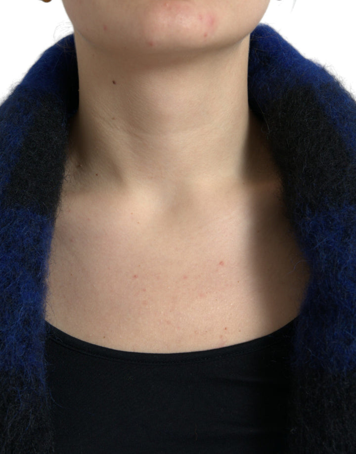 Schwarz Blau Büffelkaro Poncho Mantel Pullover