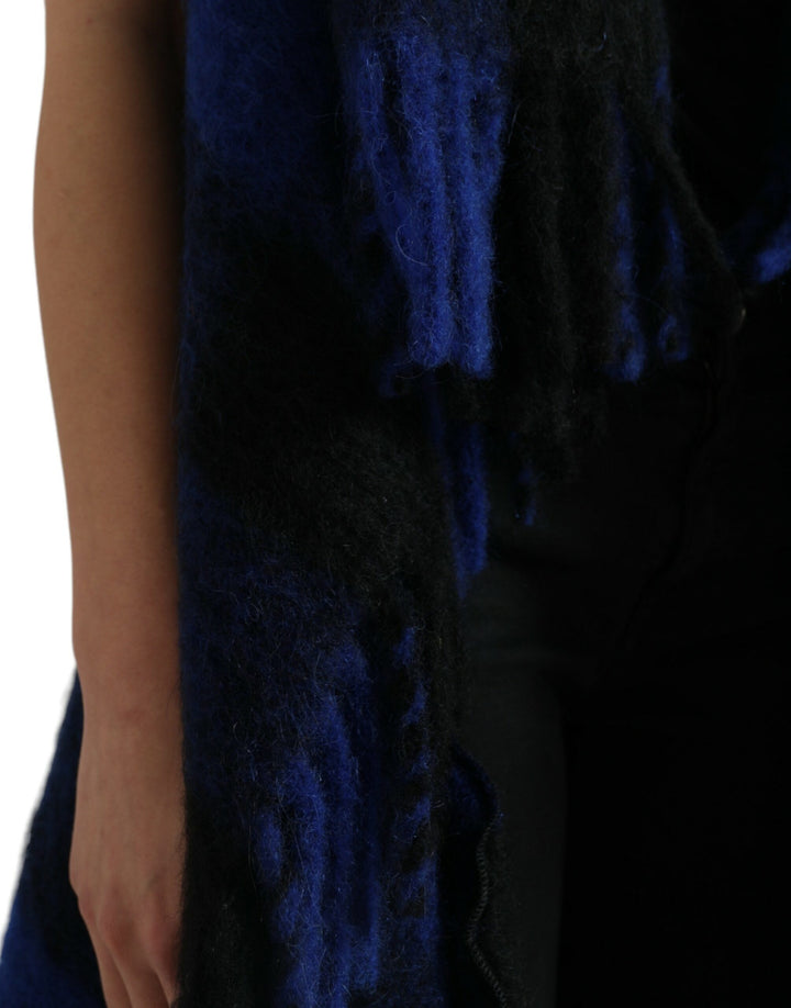 Schwarz Blau Büffelkaro Poncho Mantel Pullover