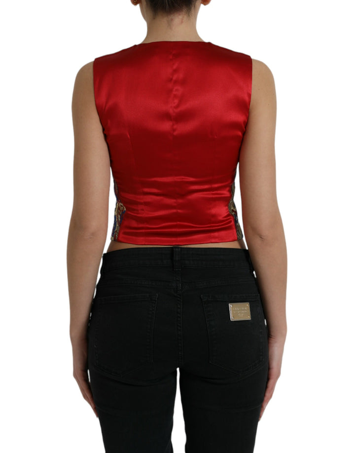 Multicolor Jacquard-Knopfweste Weste Top