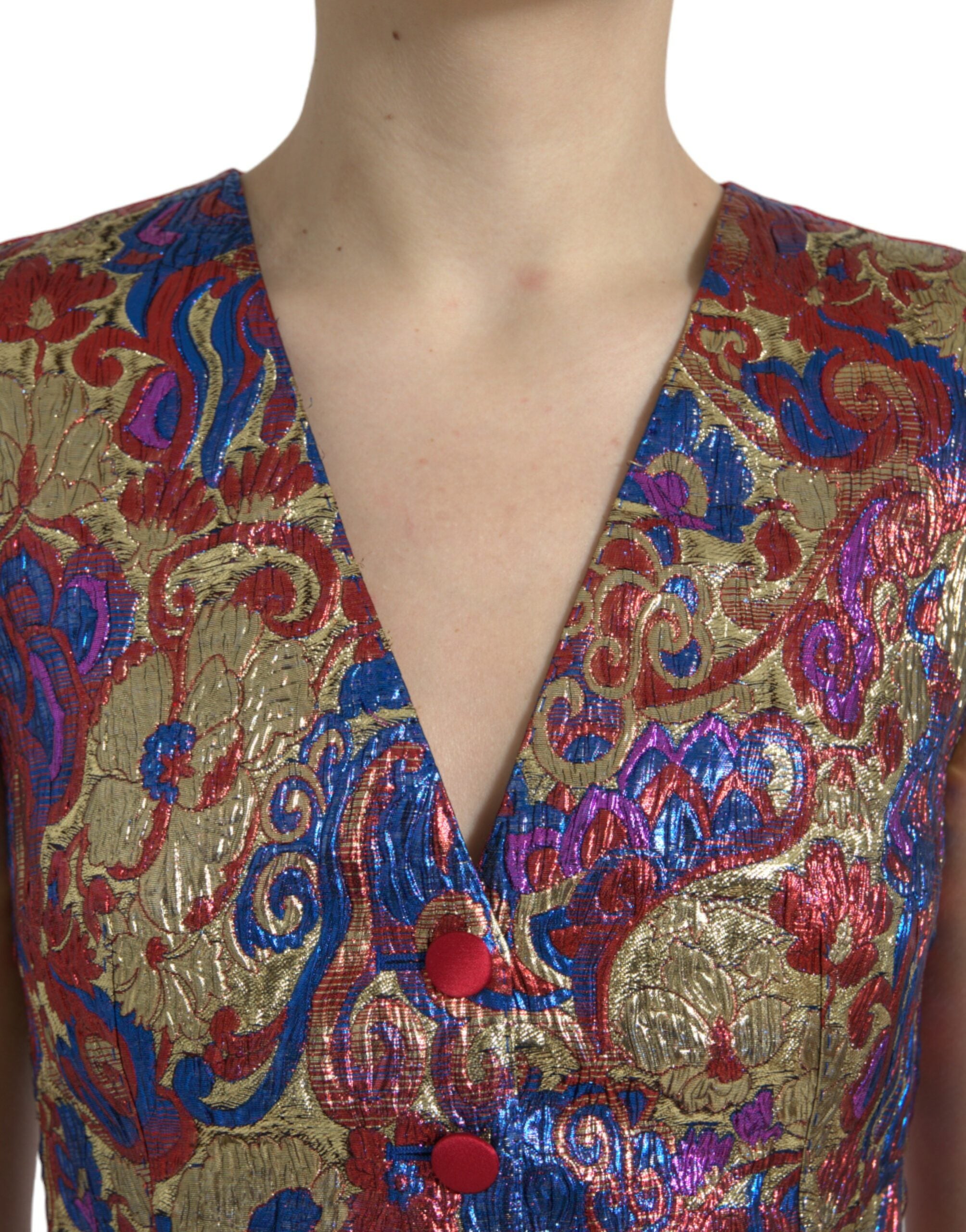 Multicolor Floral Print Jacquard Vest Waistcoat