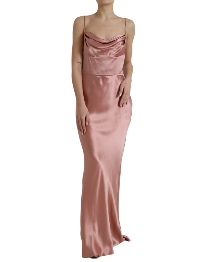Elegant long silk dress in pink