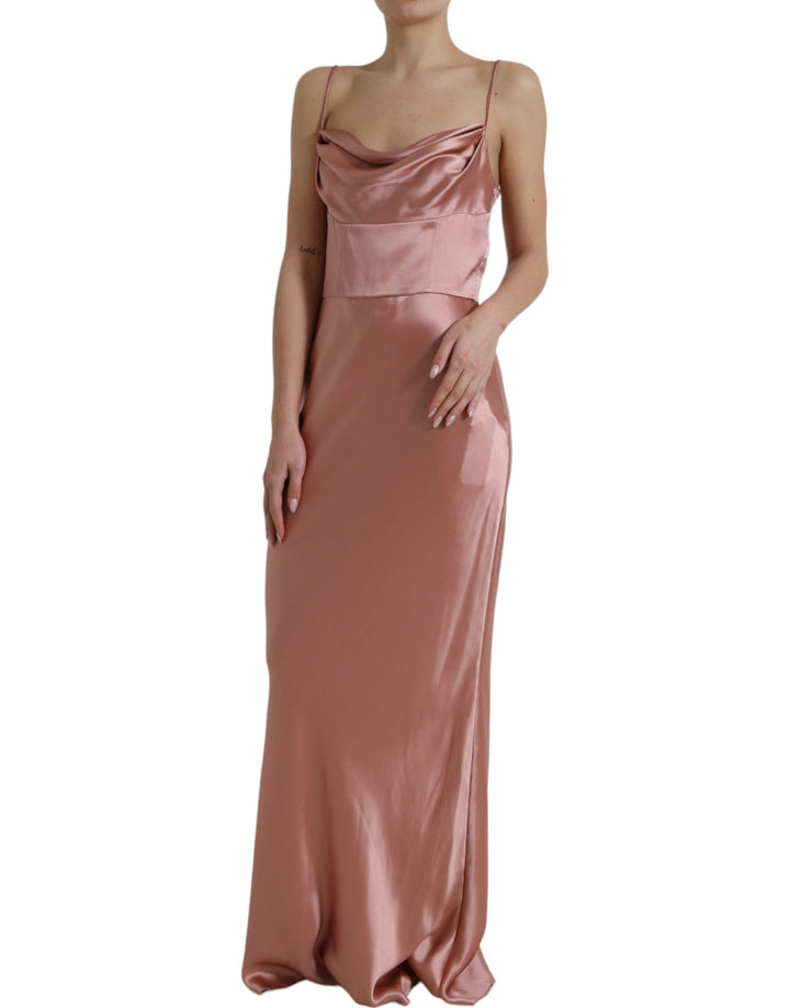 Elegant long silk dress in pink