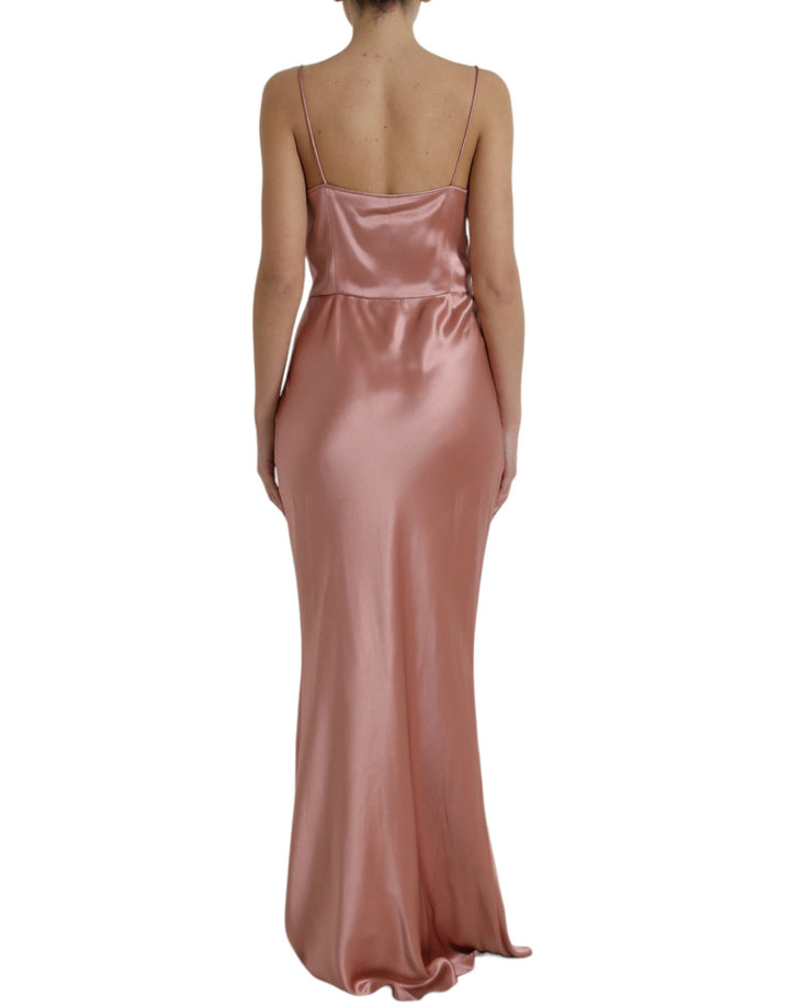 Elegant long silk dress in pink