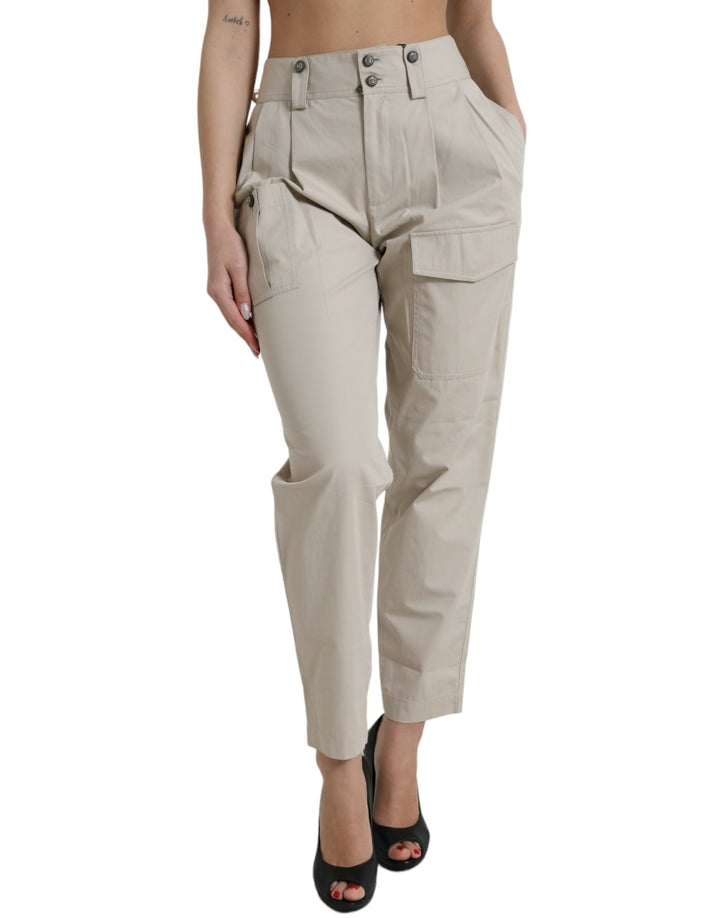 High-waisted, tapered fashion trousers - Beige