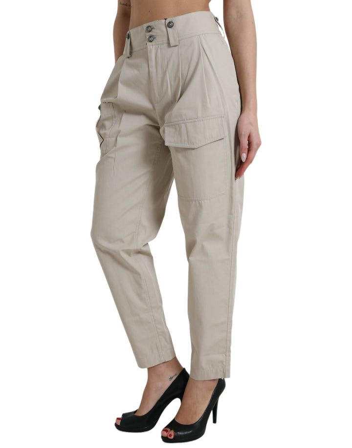 High-waisted, tapered fashion trousers - Beige