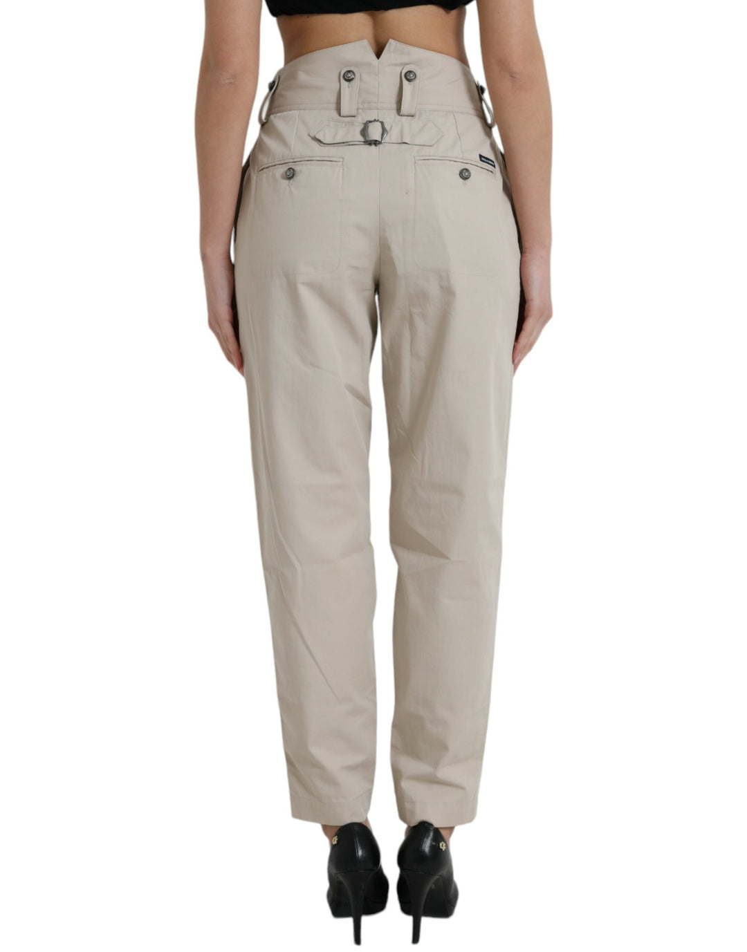 High-waisted, tapered fashion trousers - Beige