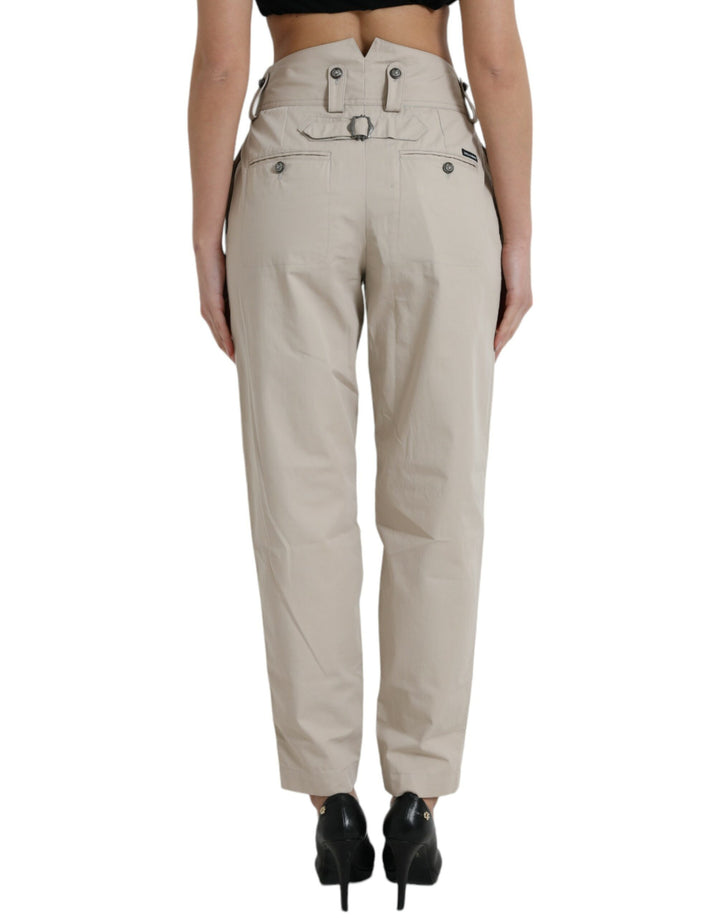 High-waisted, tapered fashion trousers - Beige