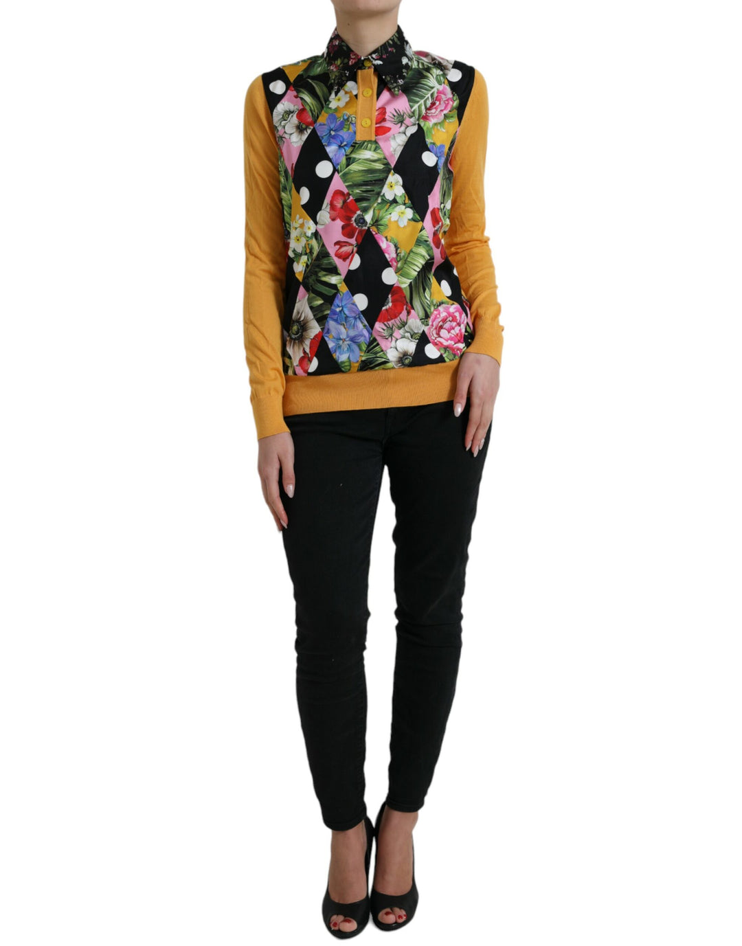 Dolce & Gabbana Eleganter Patchwork-Henley-Pullover aus Seidenmischung