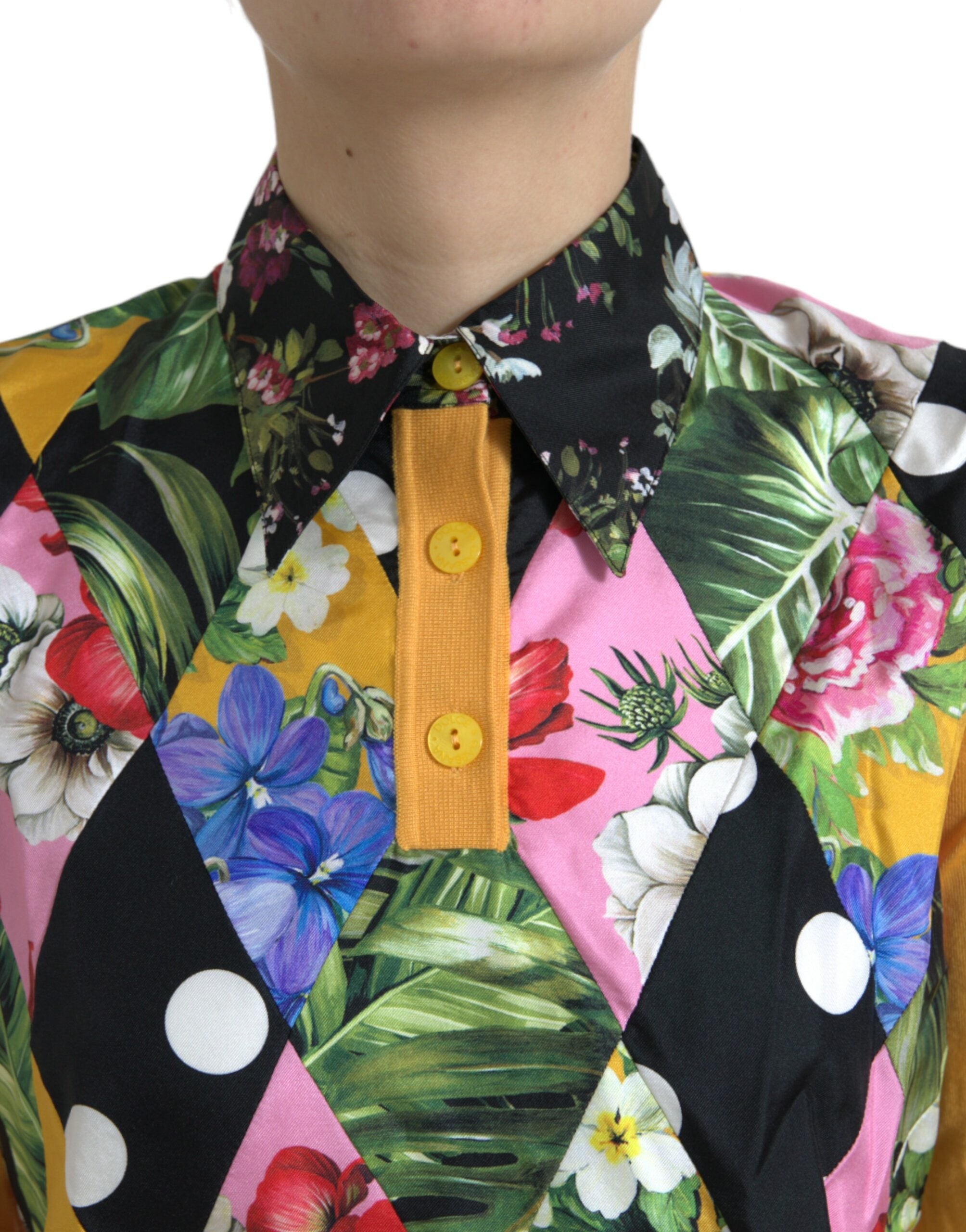 Elegant patchwork Henley sweater made of silk blend