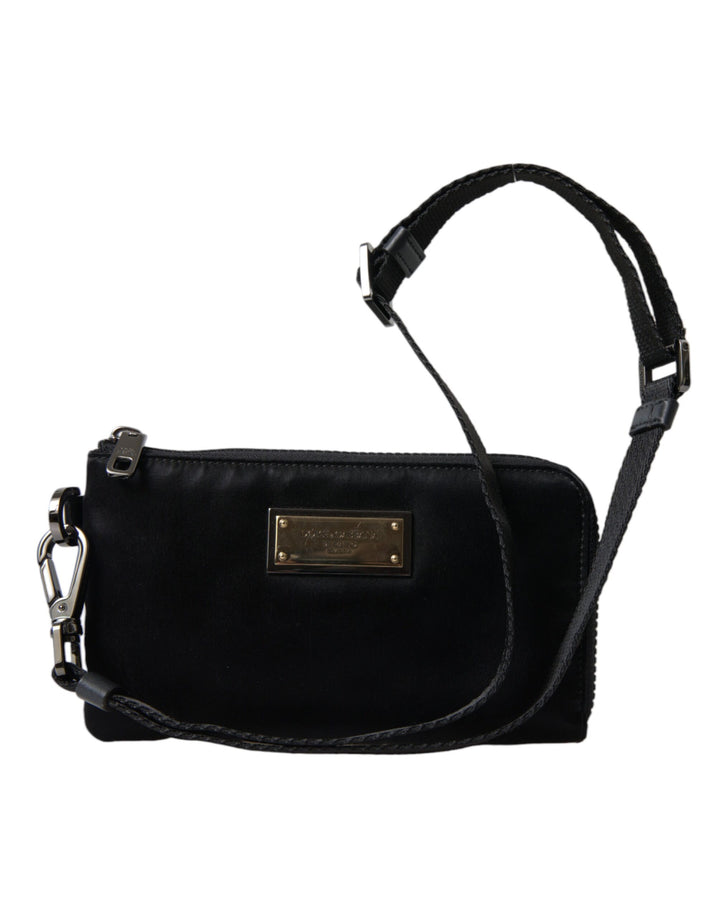Schwarzes Nylon Logo Plaque Schlüsselanhänger Tasche Clutch