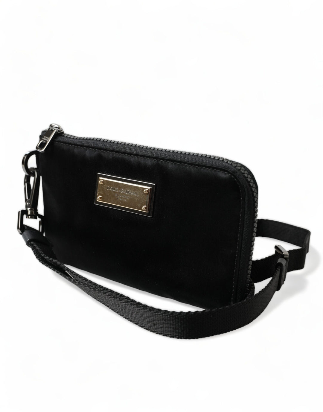 Schwarzes Nylon Logo Plaque Schlüsselanhänger Tasche Clutch