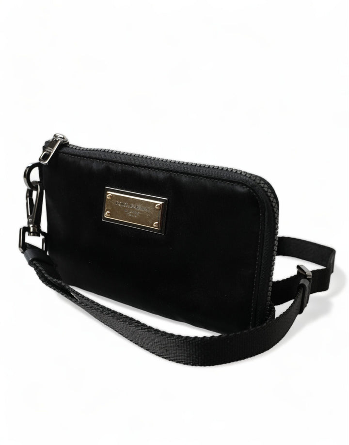 Schwarzes Nylon Logo Plaque Schlüsselanhänger Tasche Clutch