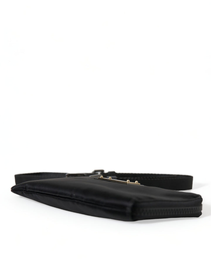 Schwarzes Nylon Logo Plaque Schlüsselanhänger Tasche Clutch