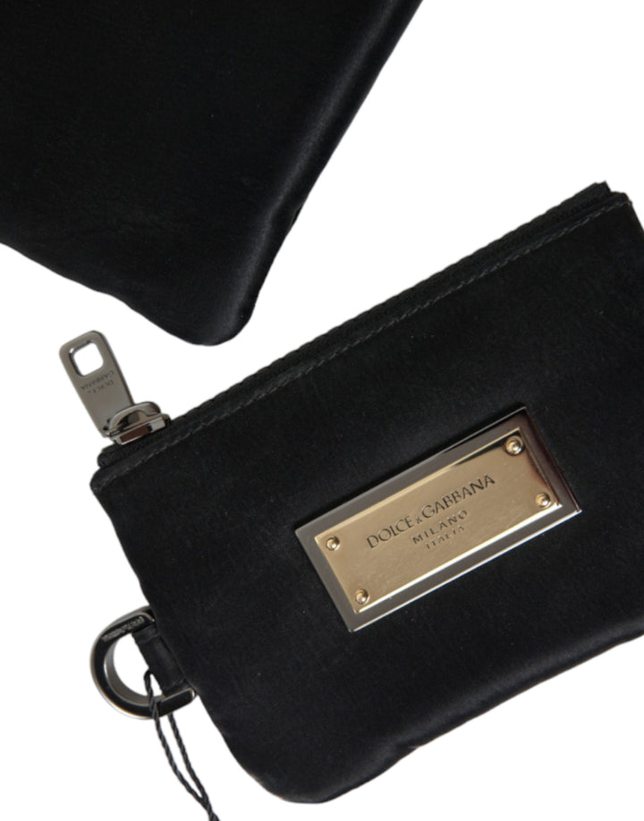 Schwarzes Nylon Logo Plaque Schlüsselanhänger Tasche Clutch