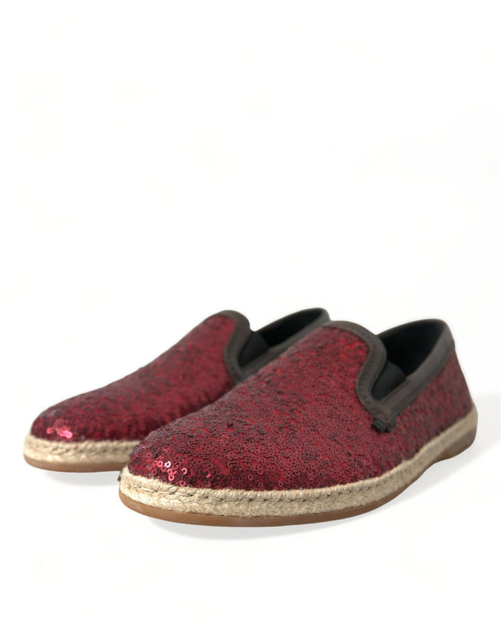 Dolce & Gabbana Rote paillettenbesetzte Leder-Slipper