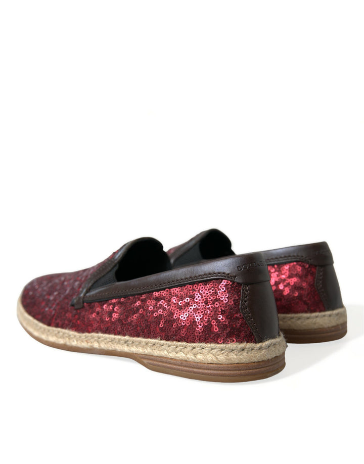 Dolce & Gabbana Rote paillettenbesetzte Leder-Slipper