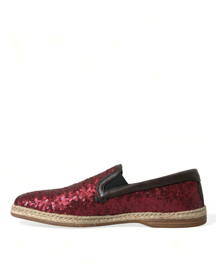 Dolce & Gabbana Rote paillettenbesetzte Leder-Slipper