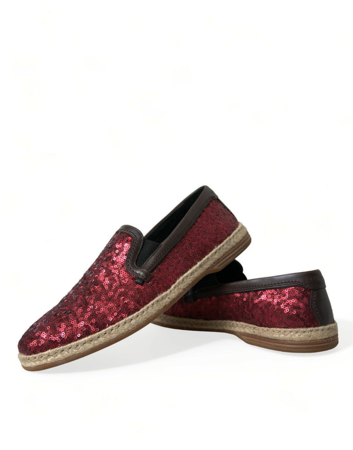 Dolce & Gabbana Rote paillettenbesetzte Leder-Slipper