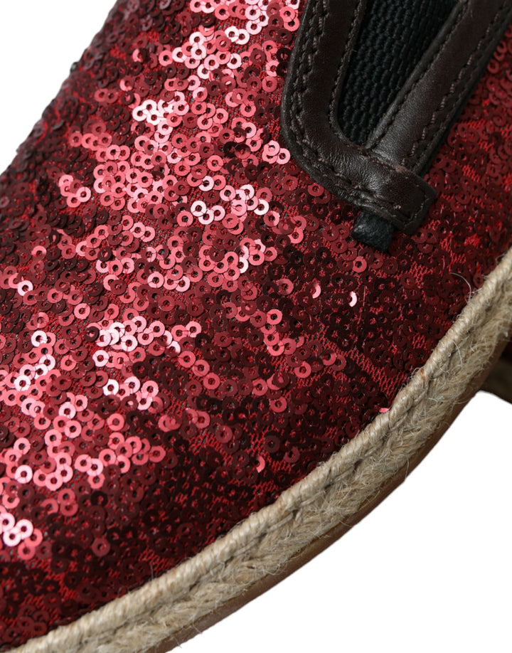 Dolce & Gabbana Rote paillettenbesetzte Leder-Slipper