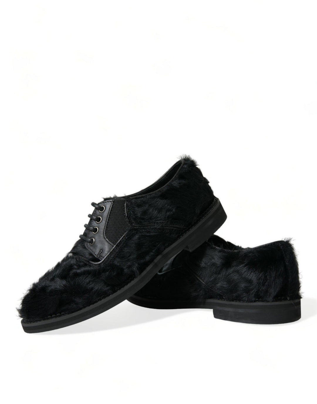 Dolce & Gabbana Elegante Schwarze Pelz-Derby-Anzugschuhe für Männer