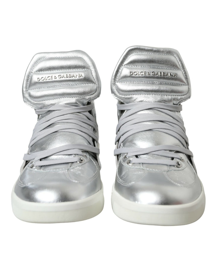 Dolce & Gabbana Silberne High-Top-Sneakers aus Leder