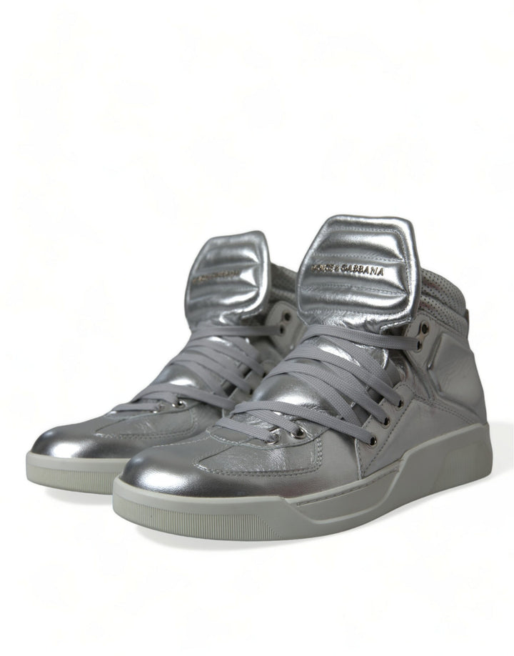 Dolce & Gabbana Silberne High-Top-Sneakers aus Leder