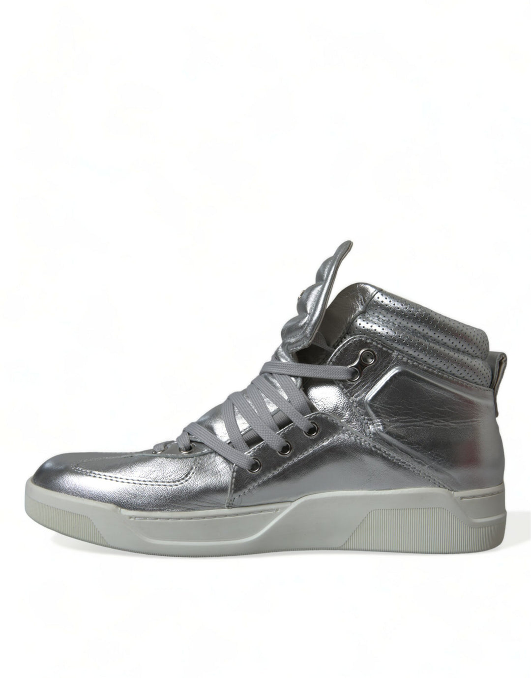 Dolce & Gabbana Silberne High-Top-Sneakers aus Leder