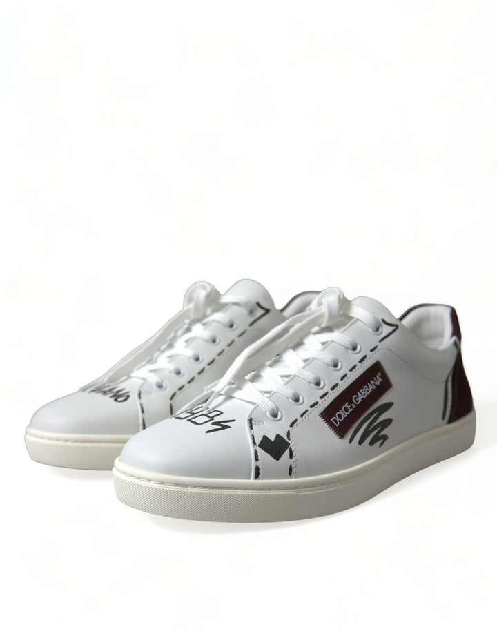 Dolce & Gabbana Exklusive Weiß Bordeaux Low Top Sneakers