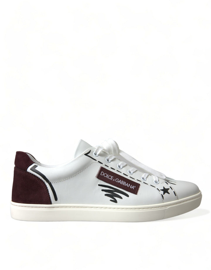 Dolce & Gabbana Exklusive Weiß Bordeaux Low Top Sneakers