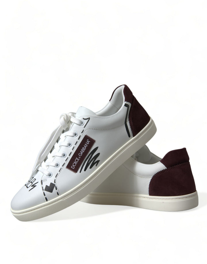 Dolce & Gabbana Exklusive Weiß Bordeaux Low Top Sneakers