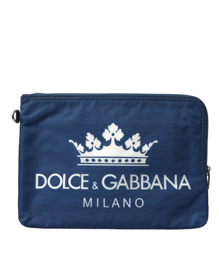 Elegant blue nylon clutch with zipper