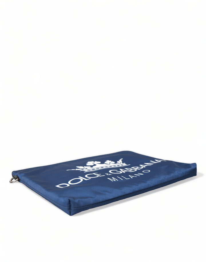 Elegant blue nylon clutch with zipper