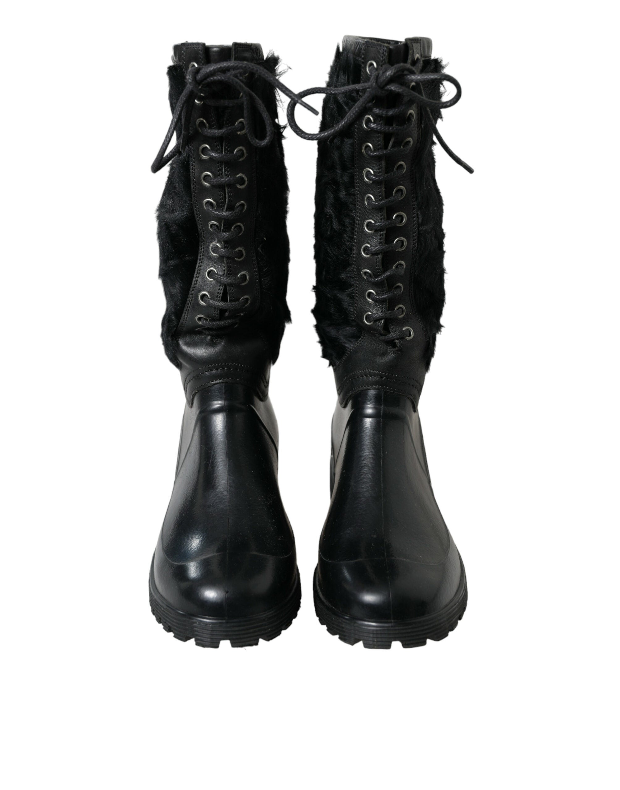 Smooth black shearling mid-calf boots
