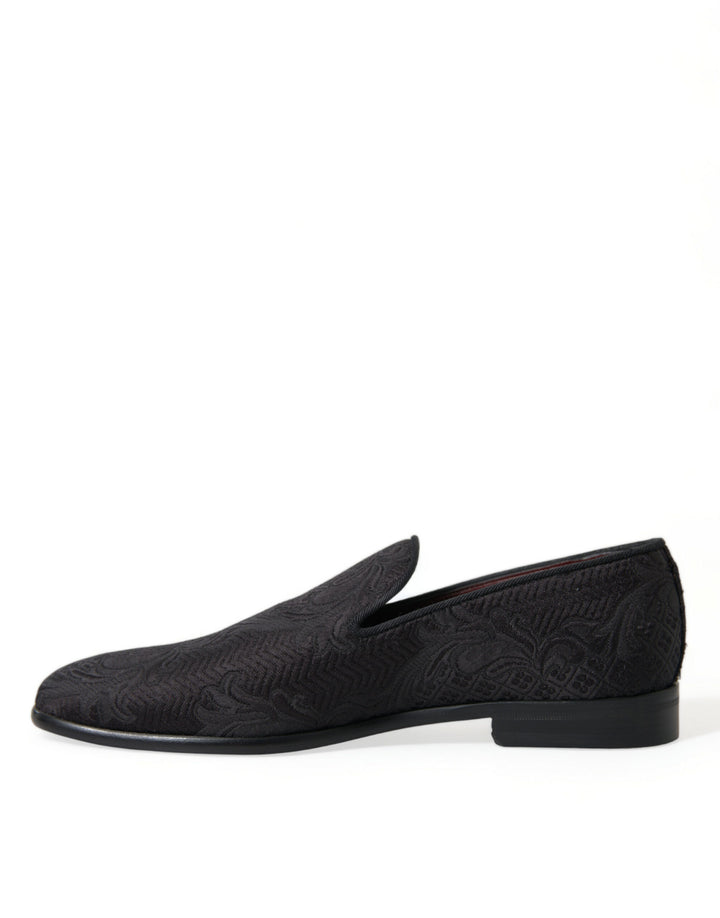 Dolce & Gabbana Elegante schwarze Brokat-Slipper