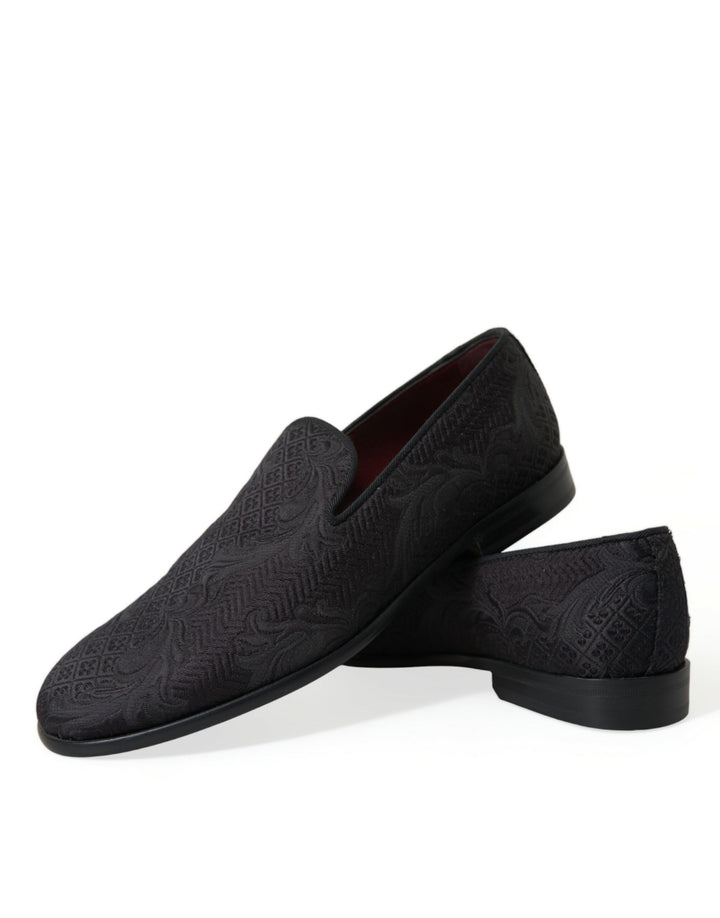 Dolce & Gabbana Elegante schwarze Brokat-Slipper