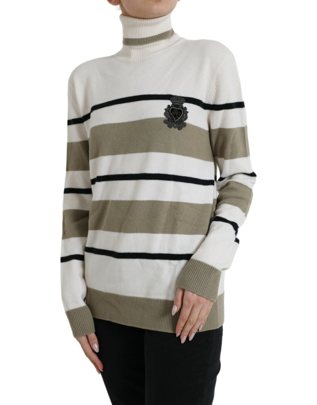 Mehrfarbig gestreifter Pullover aus Wolle mit Logo