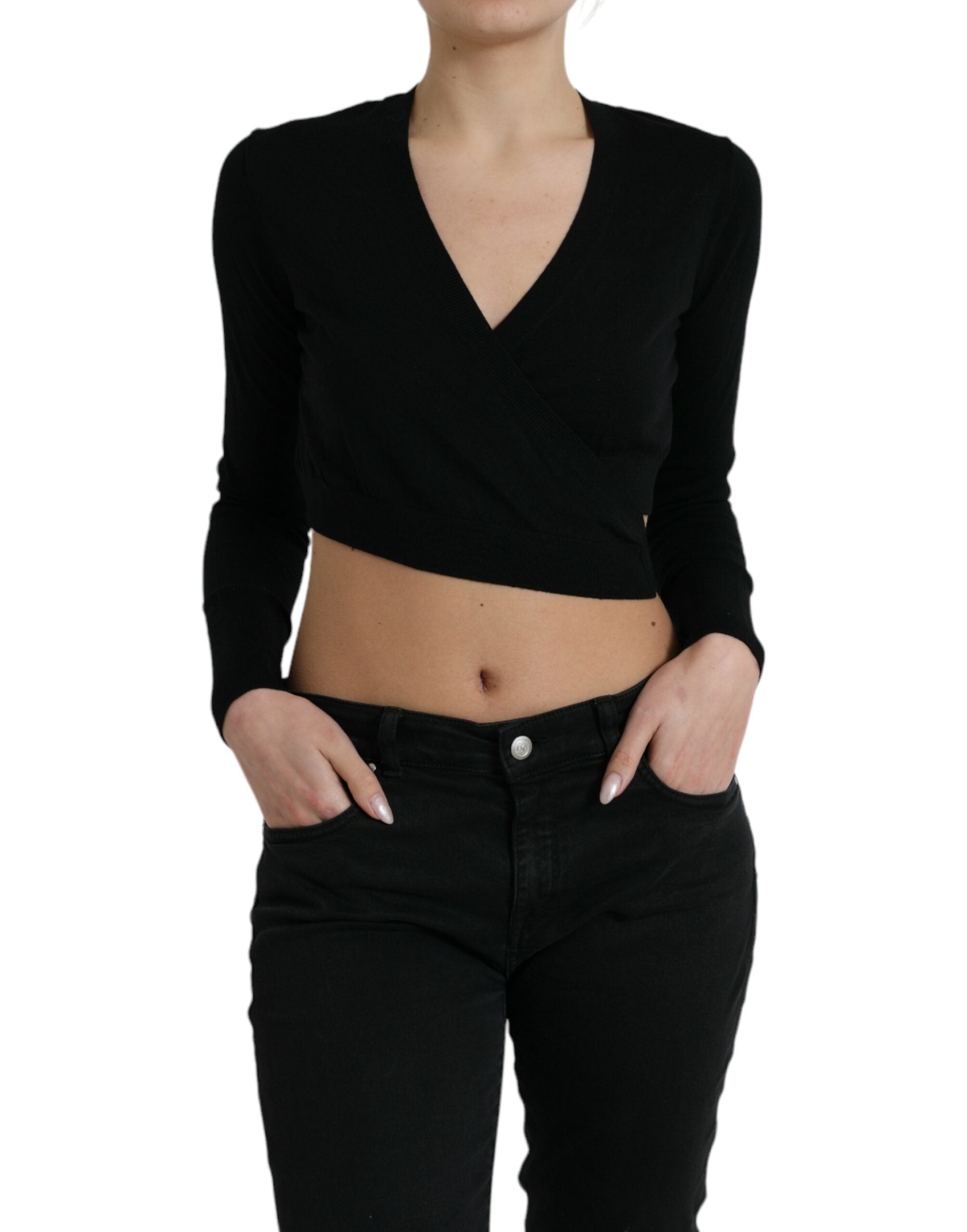 Elegant black virgin wool cardigan sweater