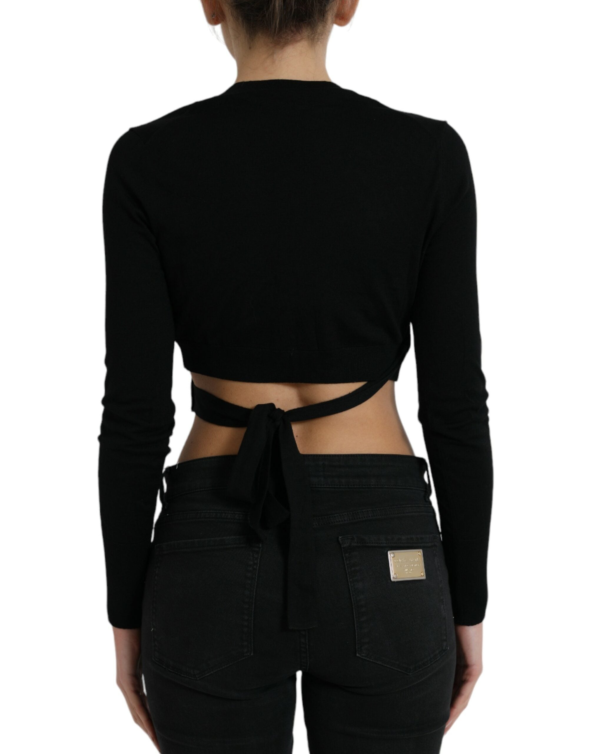 Elegant black virgin wool cardigan sweater