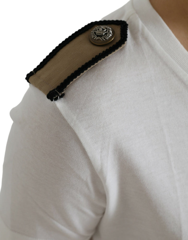Weiß Schwarz Rosen Baumwoll-T-Shirt mit Rundhalsausschnitt