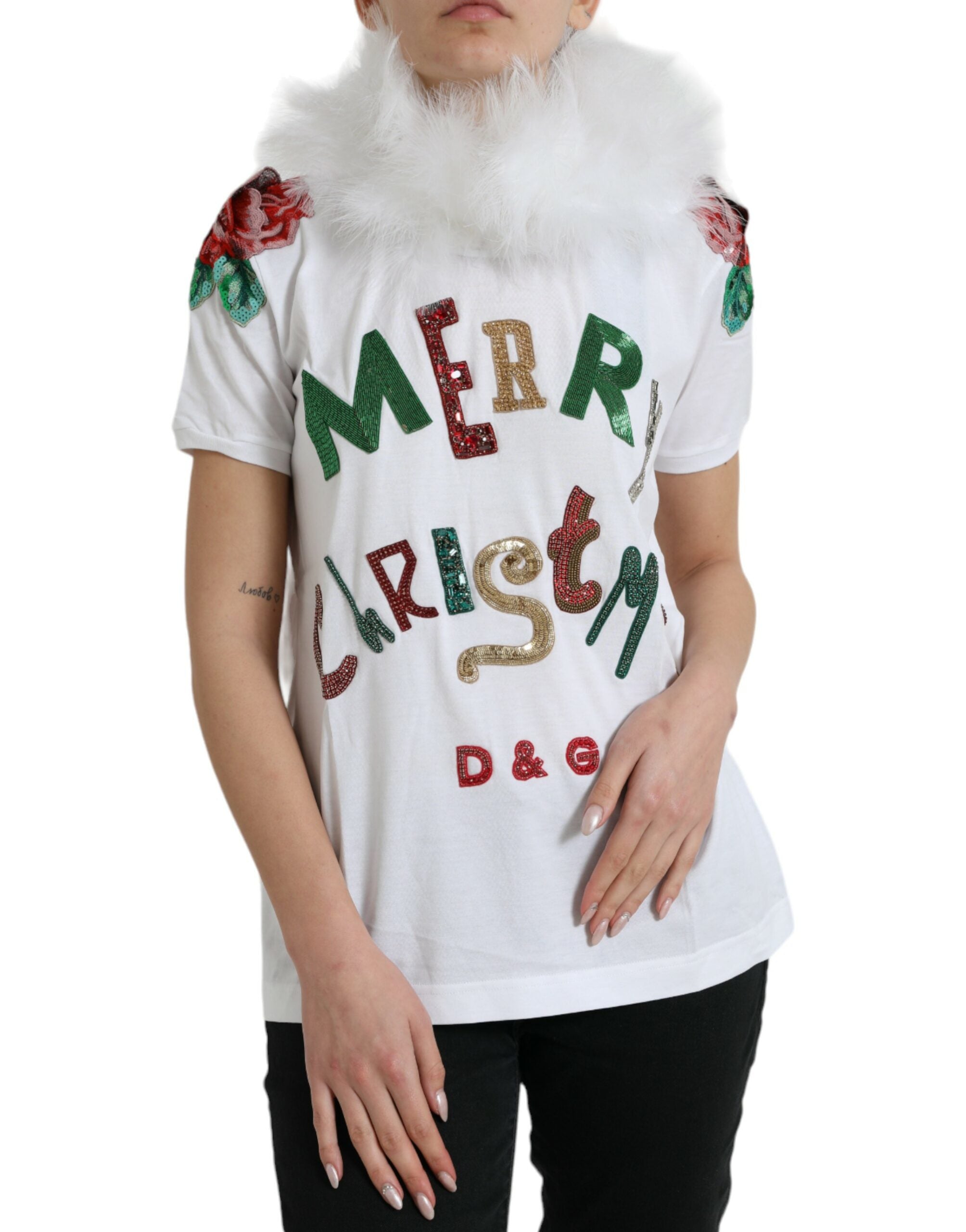 Elegant cotton T-shirt with sequins