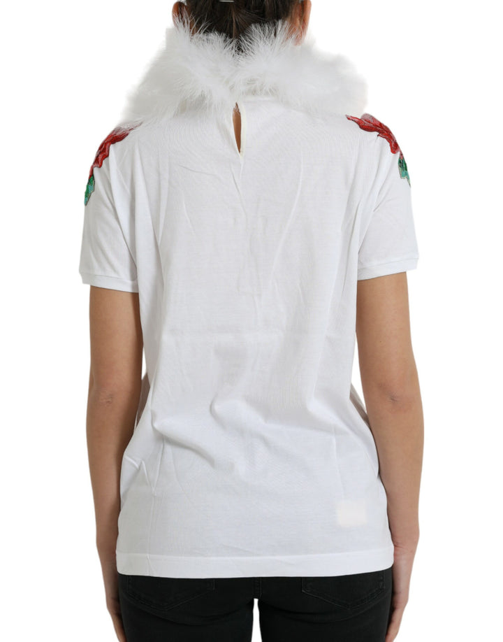 Weißes Baumwoll-Weihnachts-T-Shirt mit Paillettenpelz