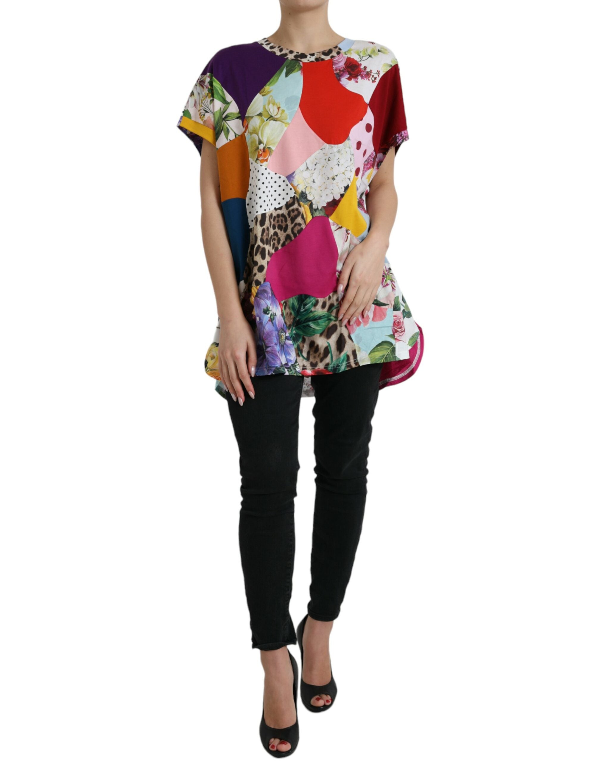 Multicolor cotton silk patchwork blouse