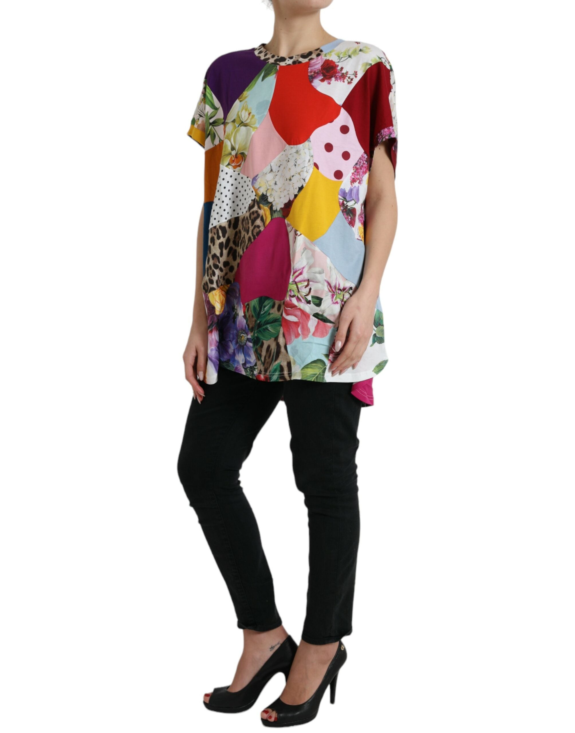 Multicolor cotton silk patchwork blouse